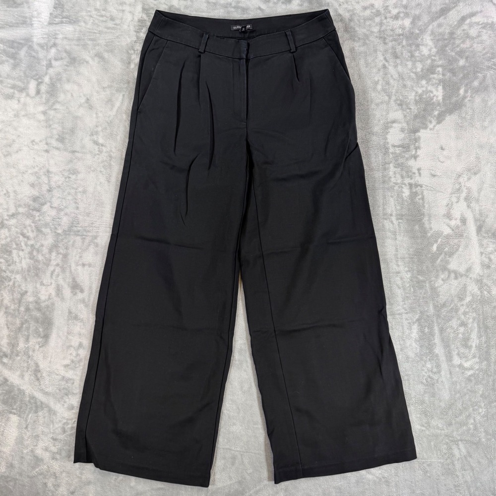 Eileen Fisher Wide Leg Pleated Trousers Women's Size 6 Black Tencel Lyocell